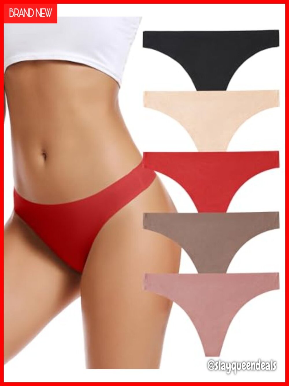Seamless No-Show Thong Underwear 5 Pack Breathable Mesh Workout Panties